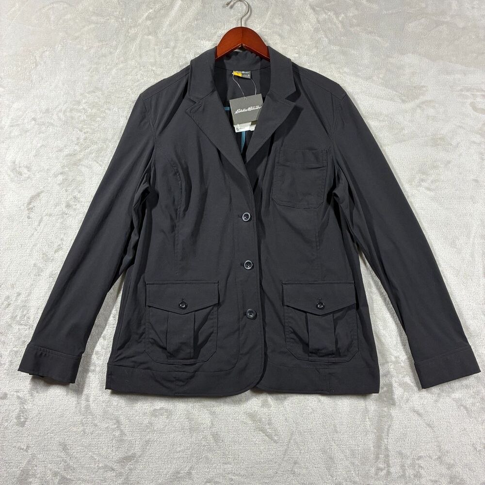 Eddie Bauer WR Voyager Blazer Women 16 Black Travex Flexion Travel Jacket NWT - Picture 1 of 14